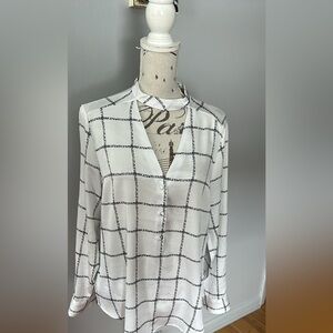 Express White and Black Grid Blouse